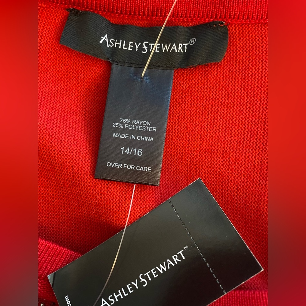 Ashley Stewart Red Barbados Silver Crystal EmbellSweater Size 14/16 NWT - Picture 7 of 7